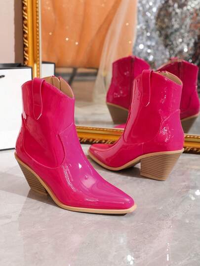 Botas de tobillo de mezclilla de moda, estilo occidental brillante, uso diario casual