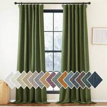 2025  Bedroom Curtains 2 Panels Sets Faux Linen Textured, Pinch Pleated Room Darkening Light/Heat Blocking Window Drapes Thermal Insulated For Living Room, Angora, W50 X L108, 2 Panels - 森林綠 - 查看 1