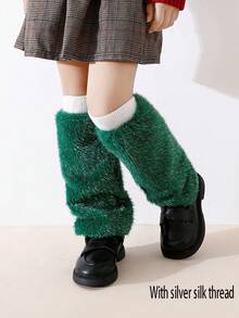 1双女童时尚仿毛皮腿套，保暖蓬松，亮丽色彩，经典百搭简约冬季腿套 - 彩色 - 查看 23