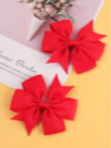 2pcs Red Bow Hair Clips For Children, New Year Style - Red - View 6