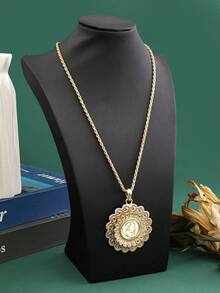 1pc Vintage Necklace, Double-Layer Gold-Tone Napoleon Portrait & Flower Hollow Pendant Necklace For Women, Middle Eastern Arabic Fashion, Suitable For Wedding, Party, Holiday, Daily Wear - Style1 - View 4