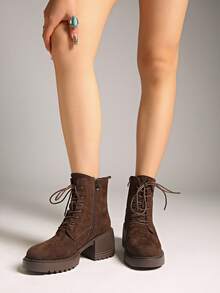 Fall/Winter 2025 Spring/Autumn New European Boots, Women's Chunky Heel Short Ankle Boots - Brown - View 5