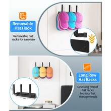 Hat Rack 2 Packs, Removable Long Row Hat Racks For Baseball Caps Wall, Holds 30 Hats, 2 Mounting Options Hat Organizer, Space Saving Hat Rack For Wall, Hat Hanger For Door, Room, Closet (Black) - 黑色 - 查看 3