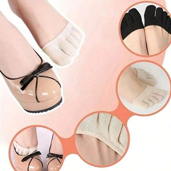 1/2 Pairs Women Anti-Friction Half Five Toe Socks, Sweat Absorbing Sponge Padded, Breathable Half High Heel Inserts