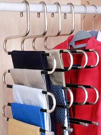 Stainless Steel Multi-Layer Pants Rack, Home Clothes Drying Rack.,Capable Of Holding More Pants. Magic S-Shaped Multi-Layer Pants Hanger, Wardrobe Storage Pants Rack, Multifunctional Clothes And Pants Rack, Helps You Easily Find Your Pants And Neatly Increase Your Storage Space. Suitable For Various Scenes Such As Bedroom Wardrobes, Home Decoration, Home Organization, And Wardrobe Storage (Random Colors And Styles).