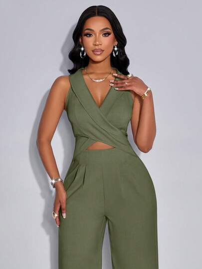 Ladies' Sexy And Elegant Vest Cross Jumpsuit