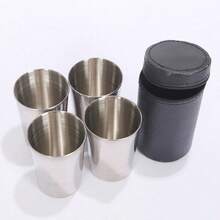 4pcs Stainless Steel Mini Wine Cups With Storage Bag, Reusable Small Cups, Hand Wash Only, Portable For Outdoor, Travel, Picnic, Party, Holiday Gift, Stainless Steel And PU Leather - Multicolor - View 3