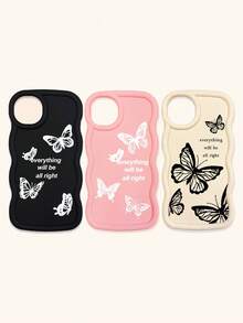 Luxury Butterfly Fashion Phone Cases Butterfly Print Matte Wave Edge 3pcs Creative Soft Case Compatible With IPhone & Galaxy Phones Spring Gift Birthday - Multicolor - View 18