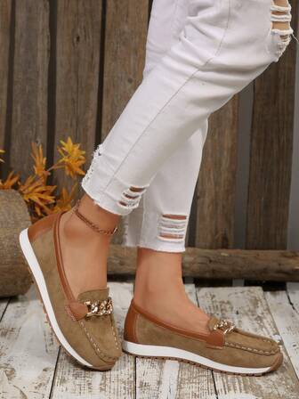 Zapatos casuales de mujer de talla grande con cierre deslizante, nuevos para primavera/otoño, con decoración de hebilla metálica y suela gruesa con plataforma