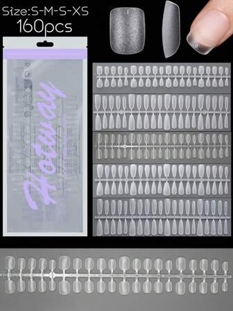 160 pièces de pointes d'ongles acryliques transparentes mates, tailles S-M-S-XS, carrées courtes-ovales longues-stilettos extra courts-stilettos courts-stilettos moyens-stilettos longs, tailles enfants L-M-S-XS, essentielles pour la nail art