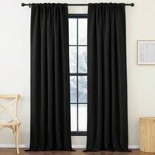 2025  Bedroom Curtains 2 Panels Sets Faux Linen Textured, Pinch Pleated Room Darkening Light/Heat Blocking Window Drapes Thermal Insulated For Living Room, Angora, W50 X L108, 2 Panels - 黑色 - 查看 8