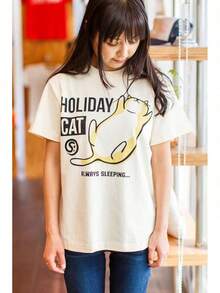 [Scopy] T-Shirt With Cat Pattern For Cat Lovers HOLIDAY CAT - 黑色 - 查看 3