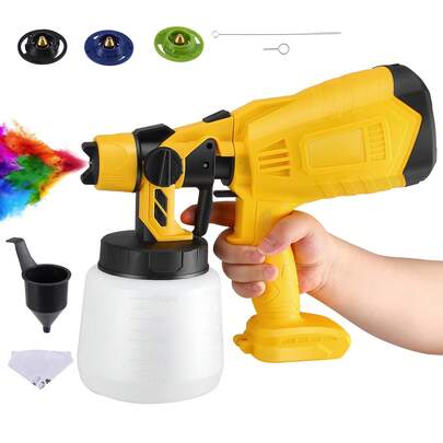 Cordless Paint Sprayer Spray Paint Gun With 1000ml Tank 3 Nozzles(1.0/1.8/2.5mm) & 3 Patterns For Home Fence Cabinets Walls Door Ceiling