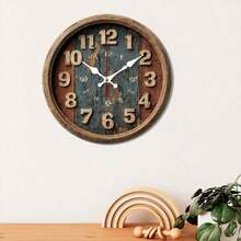 Wooden Clock Rustic Wooden - Themed Round Wall Clock Vintage Decor Home Living Room Wall Art Decor Wooden Silent Non-Ticking Wall Clock, Battery Powered, Decoration 2025 - Black - View 4