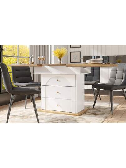 Telescopic Dining Tafel (110 140*80cm), Folding Kitchen People, Extendable Table, Space Saving Living Room, Three Shelves, Zwart view 4