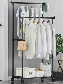 1pc Large Household Bestselling Simple Movable Coat Rack,Balcony Clothes Drying Rack,Floor Standing Storage Rack For Shoes & Hats - Multicolor - View 9