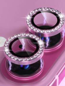 1 Set Shiny Diamond Camera Lens Protector Film, Suitable For IPhone 12/12 Mini/12 Pro/12 Pro Max, 13/13 Mini/13 Pro/13 Pro Max, 11/11 Pro/11 Pro Max, 14/14 Plus/14 Pro/14 Pro Max, 15/15 Plus/15 Pro/15 Pro Max, Rhinestone Decorated Camera Cover Tempered Glass Protector, Colorful Faux Diamond - Pink - View 7