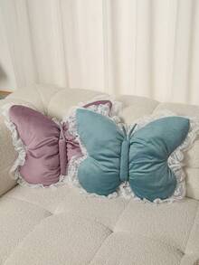 1 pieza Almohada decorativa con mariposa de encaje, suave y cómoda, decoración con ambiente femenino para sala de estar, dormitorio, dormitorio, morado - Morado - Ver 5