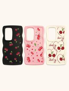 White Pink Black Milky White Creative Wavy Texture 3pcs Cherry Pattern Shockproof Phone Cases Fashion Phone Cases Compatible With IPhone & Galaxy Phones Spring Gift Case,International Version, Not The Domestic Version - Multicolor - View 31