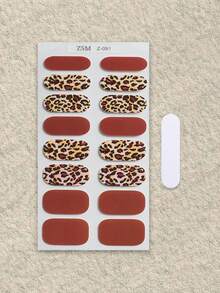 16pcs Semi-Cured Gel Nail Stickers, Jelly Beige Color, Salon Quality, Long-Lasting, Requires UV Lamp Curing - Maroon - View 3
