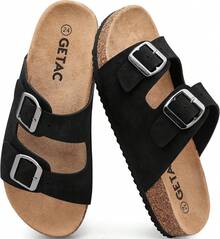 GETAC CHANCLAS MUJER, SANDALIAS HOMBRE con Plantilla de corcho Suela Antiderrapante EVA PANTUNFLAS Unisex, Broche hebilla con Correas ajustables Cómodas estilo casuales playa. - Gris pardo - Ver 1