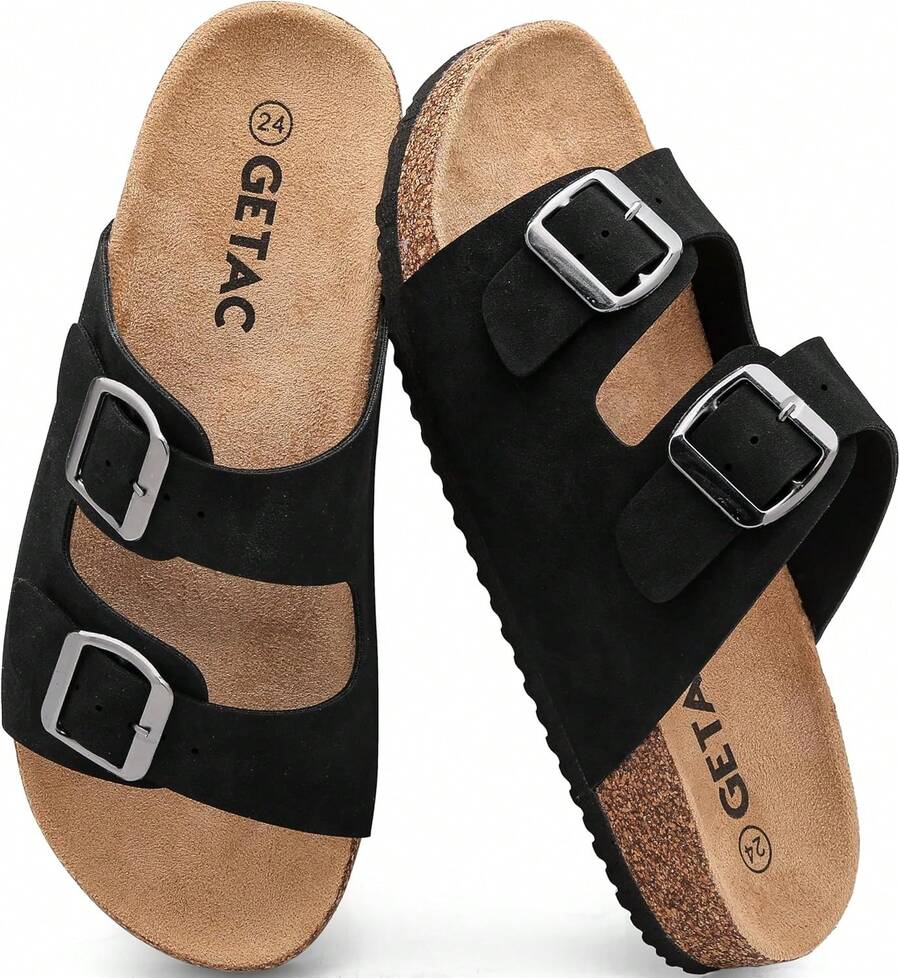 GETAC CHANCLAS MUJER, SANDALIAS HOMBRE con Plantilla de corcho Suela Antiderrapante EVA PANTUNFLAS Unisex, Broche hebilla con Correas ajustables Cómodas estilo casuales playa. - Gris pardo - Ver 1