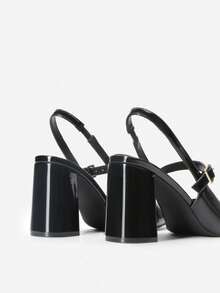 Women's Burgundy Chunky Heels Slingback Pumps Pointed Toe  Slip-On Fashionable Elegant Simple Basic Party  Dress Shoes - 黑色 - 查看 7