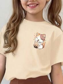 Toddler Girls' Cartoon Print Short Sleeve Top And Skinny Flared Pants Set - Apricot - View 3