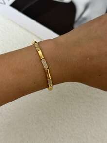 14k Gold Plated Cubic Zirconia & Pearl Elegant Luxury Women Bracelet