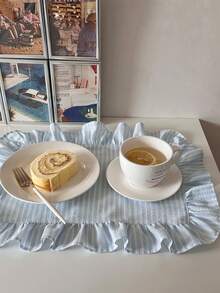 1件/2件/6件装韩式ins风蓝白条纹荷叶边餐巾，法式荷叶边餐垫，清新餐桌布 - 彩色 - 查看 2