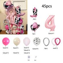 45pcs Pink Cowboy Hat, Boot Balloon Columns, 32" Pearlescent Pink Number Balloon Columns, Suitable For Wedding, Birthday Party Decoration - Pink - View 6