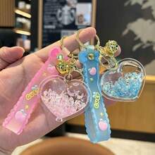 1 pieza Llavero de acrílico creativo con forma de corazón, líquido de arena movediza, accesorio de coche, colgante, accesorio de bolso, accesorios de coche, ideas de regalo para maestro, amigo, hermana