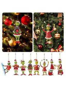 5pcs Grinchs 2025 New Christmas Decorations Hanging Ornaments, 2D Acrylic Christmas Tree Decorations, Car Decor, Christmas Atmosphere Decor, Party Favors