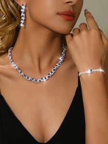 Juego de joyería de 5 piezas de lujo con cristal y circonita cúbica para mujeres, collar y aretes de ojo azul malvado, pulsera, combinación de anillo, noble y elegante, y versátil, el mejor accesorio para bodas, fiestas y todas las ocasiones - Juego de accesorios de 5 piezas - Ver 4