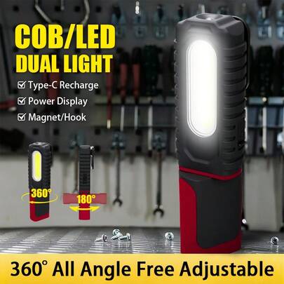 1PC Portable USB Rechargeable Work Light Magnetic COB LED Flashlight Hanging Lamp With Built-In Battery Camping Torch