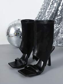 Women's Elegant Strap High Heel Boots, Suitable For Commuting - Black - View 2