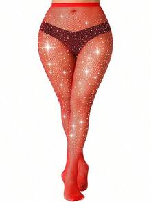 大码女式水钻渔网袜 闪亮水钻派对及演唱会装扮 迷人渔网袜 - 彩色 - 查看 11