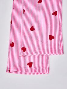 2pcs Elegant Pajama Set, Including A Pink Heart Striped Top And Pants, Suitable For Girls To Wear In Spring, Autumn And Winter. Made Of Comfortable Fabric With Lapel Button Design, Perfect For Daily Wear, Parties, Holidays, Valentine's Day And Casual Occasions. - Baby Pink - View 7