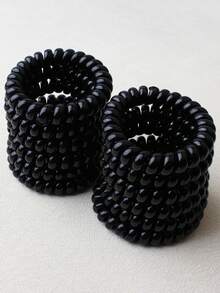 8个/12个螺旋发圈，大号黑色无缝发带，高弹力简约纯色橡皮筋，女士发绳，马尾辫发圈，发圈，发绳 - 黑色 - 查看 3