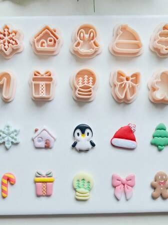Merry Christmas Series Polymer Clay Earrings Cutters, Embossed Snowflake House Penguin Hat Tree Crutch Gift Box Snowglobe Bow Gingerbread Man Clay Cutters For Pendant & Jewelry Making, Winter Series Clay Molds, Christmas Clay Cutters For Polymer Clay Jewelry Making