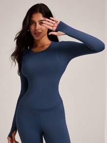 VUTRU 女式修身长袖运动上衣 T 恤、瑜伽运动服、跑步和健身服 - Dark Blue - 查看 6