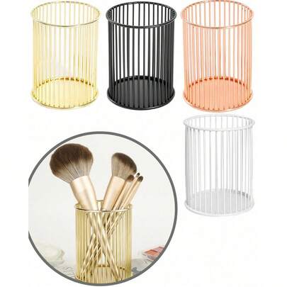 金色笔筒多功能化妆刷收纳盒耐用化妆刷杯节省空间铅笔盒储物容器办公收纳盒桌面收纳筒适用于办公桌、办公室、家庭旅行浴室梳妆台珠宝盒香水收纳袋办公用品学习用品房间装饰