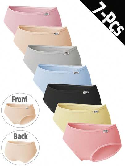 7 Pieces Of Sweet Pastel-Colored Teen Girls Comfortable And Breathable Solid-Color Briefs, Suitable For Girls Aged 14 And Above As Everyday Underwear.