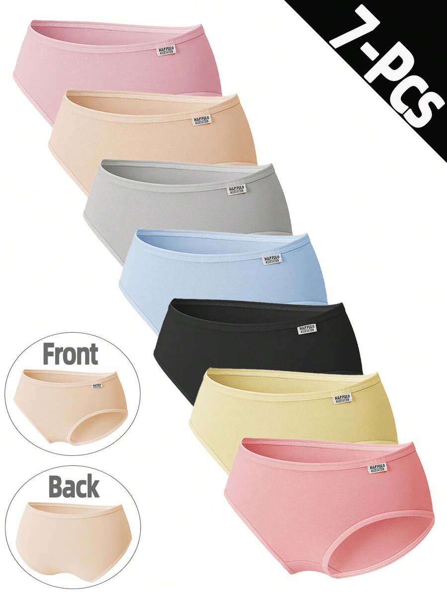 7 Pieces Of Sweet Pastel-Colored Teen Girls Comfortable And Breathable Solid-Color Briefs, Suitable For Girls Aged 14 And Above As Everyday Underwear. - Multicolor - View 1