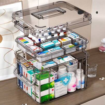 Large-Capacity Double-Layer Medicine Storage Box, Waterproof Transparent Plastic Compartment Design, Suitable For Both Home And Travel, No Power Required, Lightweight, Matte Finish, Easy To Access And View, Made Of New Sturdy And Durable Materials.
