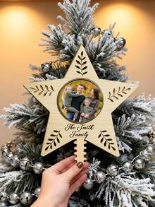 1pc Custom Family Photo Christmas Tree Star Topper - Personalized Family Photo Tree Star Topper, Christmas Ornaments Picture, Wooden Ornament,Christmas Ornament,Personalized Gifts, Christmas Gifts, Custom Christmas Tree Topper, Personalized Family Christmas Ornaments - Beige - View 5