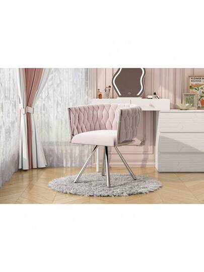 Dressing Chair, Piece, Luxe Swivel Bedroom Leisure Four Metal Support Legs, Roze view 4
