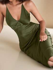 Anewsta Vestido camisero cómodo y relajado con apariencia de satén, camisola de seda suave y camisón estilo babydoll para mujeres, lencería de lujo - Verde - Ver 5