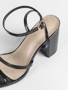 Sandalias de mujer con punta cuadrada en negro, tacones altos y stilettos sexys, bombas de moda de fiesta minimalistas y cómodas, que alargan las piernas - Negro - Ver 7