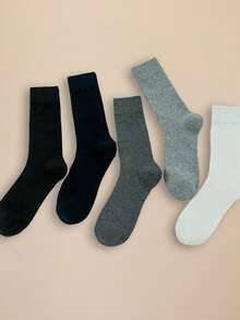 5 Paar Herren klassische einfarbige Crew Socken, europäischer und amerikanischer Gentleman Stil, lässige Herbst/Winter Socken